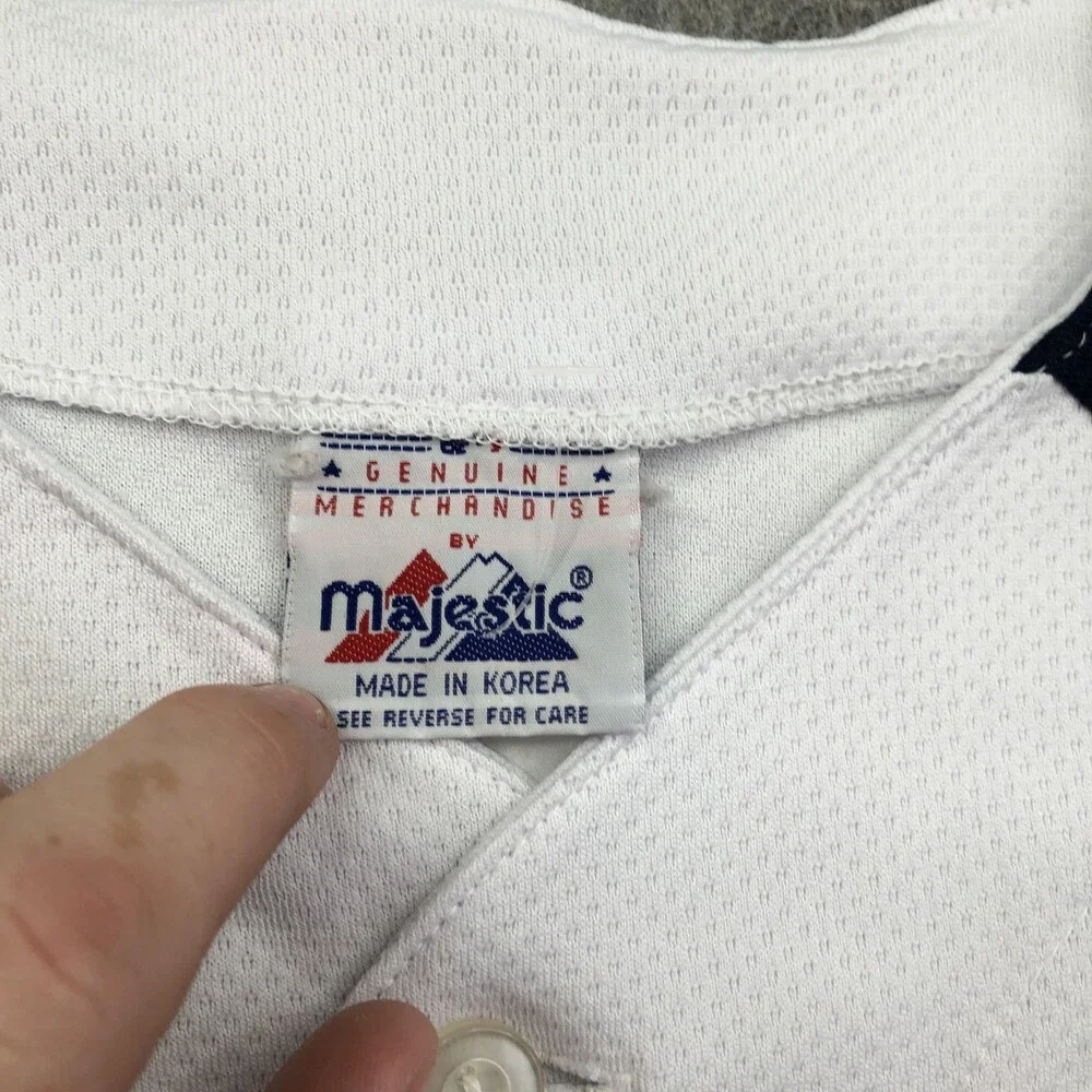 Vintage Cleveland Indians Jersey Mens XL White Blue MLB Majestic Button Front